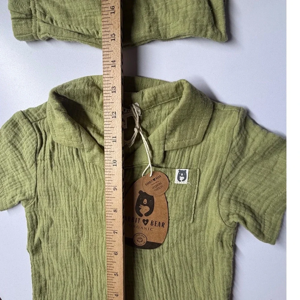Rabbit + Bear Organic Gauze Shirt Shorts Set Green 18M Baby Cotton Outfit